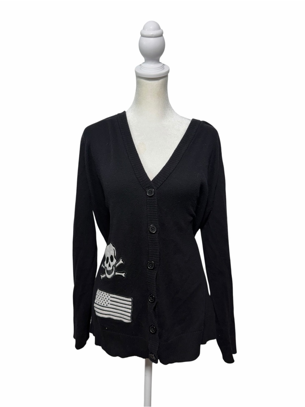 Hot Topic Skull Crossbones American Flag Patch Cotton Cardigan Size XL